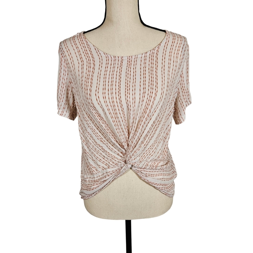 Black Pine Linen Blend Knot Front Blouse, Red/Ivory, Small